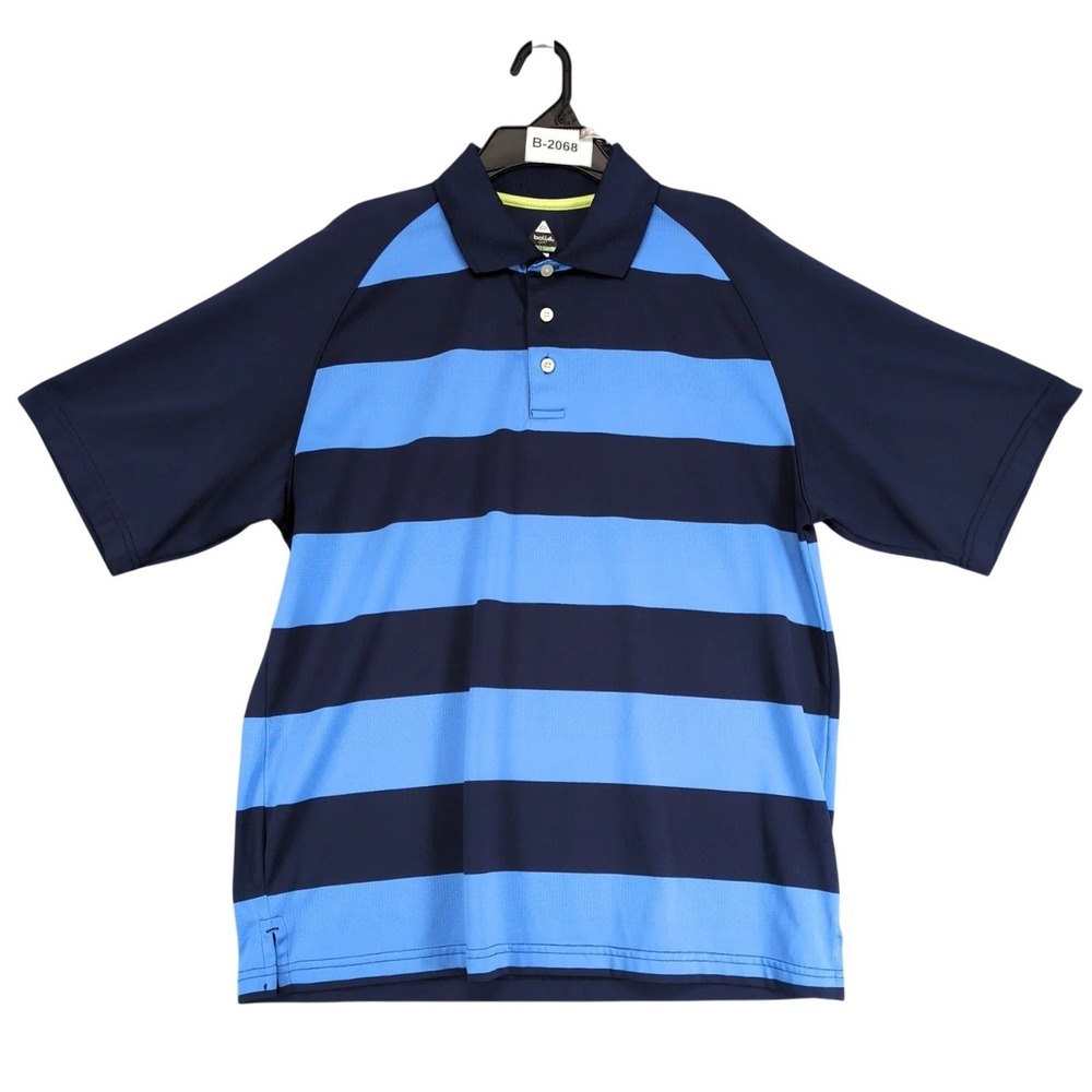 Bollé Blue Striped Polo Shirt Mens M Golf Tech Performance Breathable Summer
